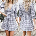 Women's Daily V-Neck Half Sleeve Plaid Sexy Casual Beach Club Dress
