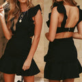 Women's Frill Short Sleeve Backless Mini Dress Ladies Short Tunic Dress