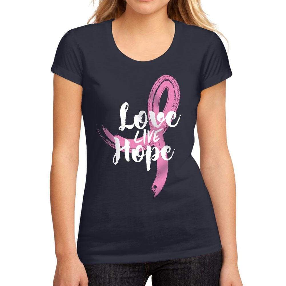 Womens Graphic T-Shirt Fight Cancer Love Live Hope French Navy - French Navy / S / Cotton - T-Shirt