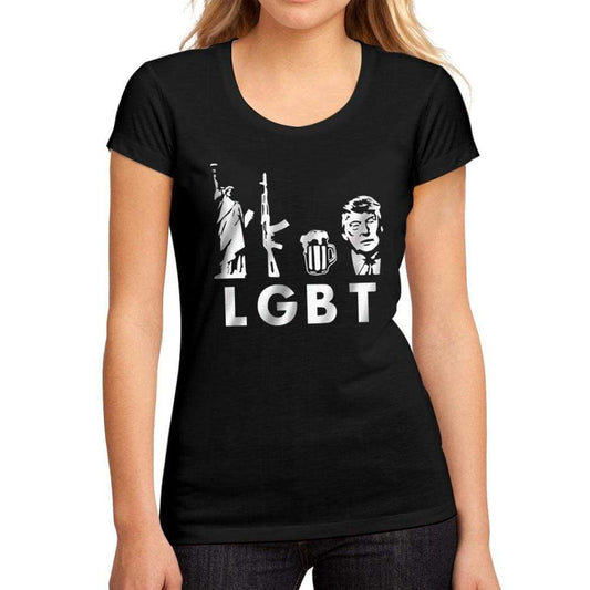Womens Graphic T-Shirt LGBT Liberty Guns Beer Deep Black - Deep Black / S / Cotton - T-Shirt