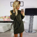 Women's Ladies Holiday Long Sleeve Beach Casual Cold Shoulder Party Mini Dress