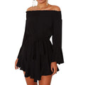 Women's Off Shoulder Flared Drop Hem Tied Casual Mini Dress With Belt