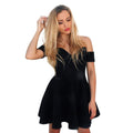 Women's Off Shoulder Holiday Solid Dress Ladies Summer Beach Mini Party Dress