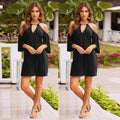 Women's Short Sleeve Boho Hollow Dress Lady Beach Summer Sundrss Mini Dress