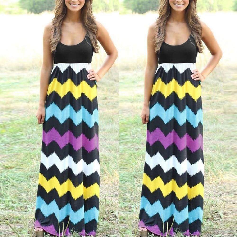 Womens Striped Long Boho Dress Lady Beach Summer Sundrss Maxi Dress Plus Size - Ultrabasic