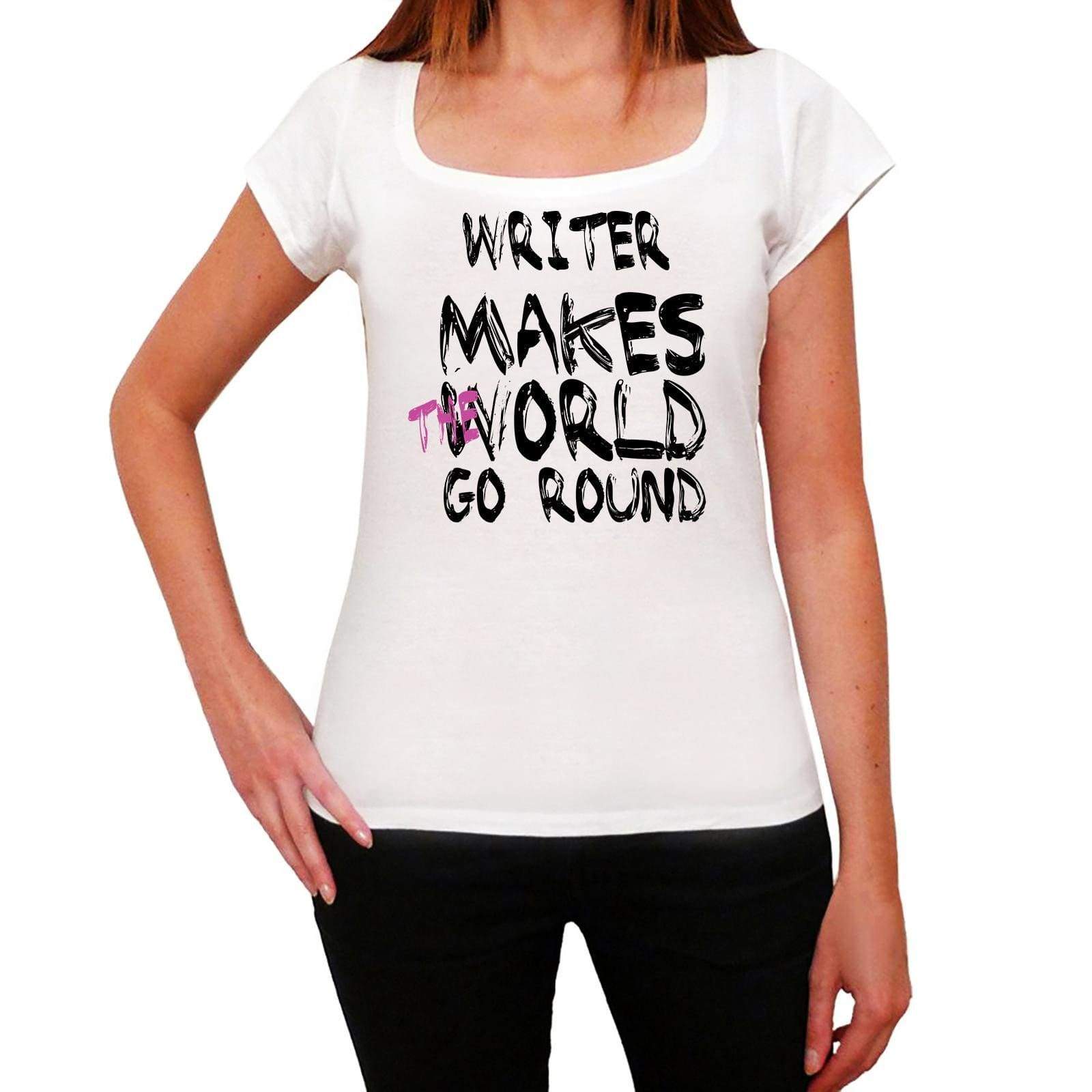 Writer World Goes Arround Womens Short Sleeve Round White T-Shirt 00083 - White / Xs - Casual