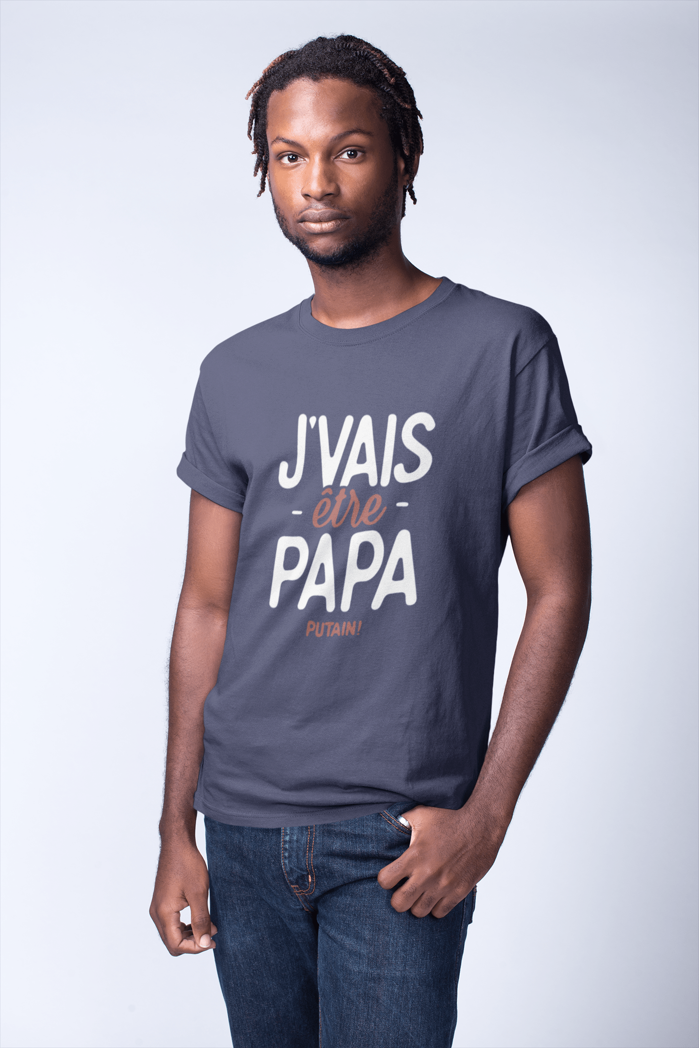 Ultrabasic - Graphique Homme J'vais Être Papa Putain T-Shirt Marine Lettre Denim