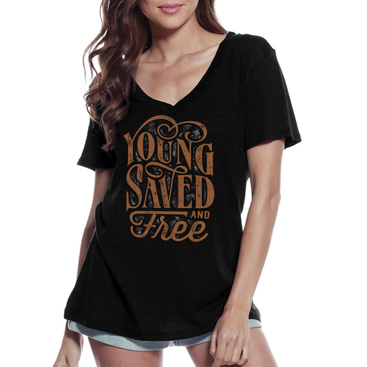 ULTRABASIC Women's V-Neck T-Shirt Young Saved And Free - Short Sleeve Tee shirt