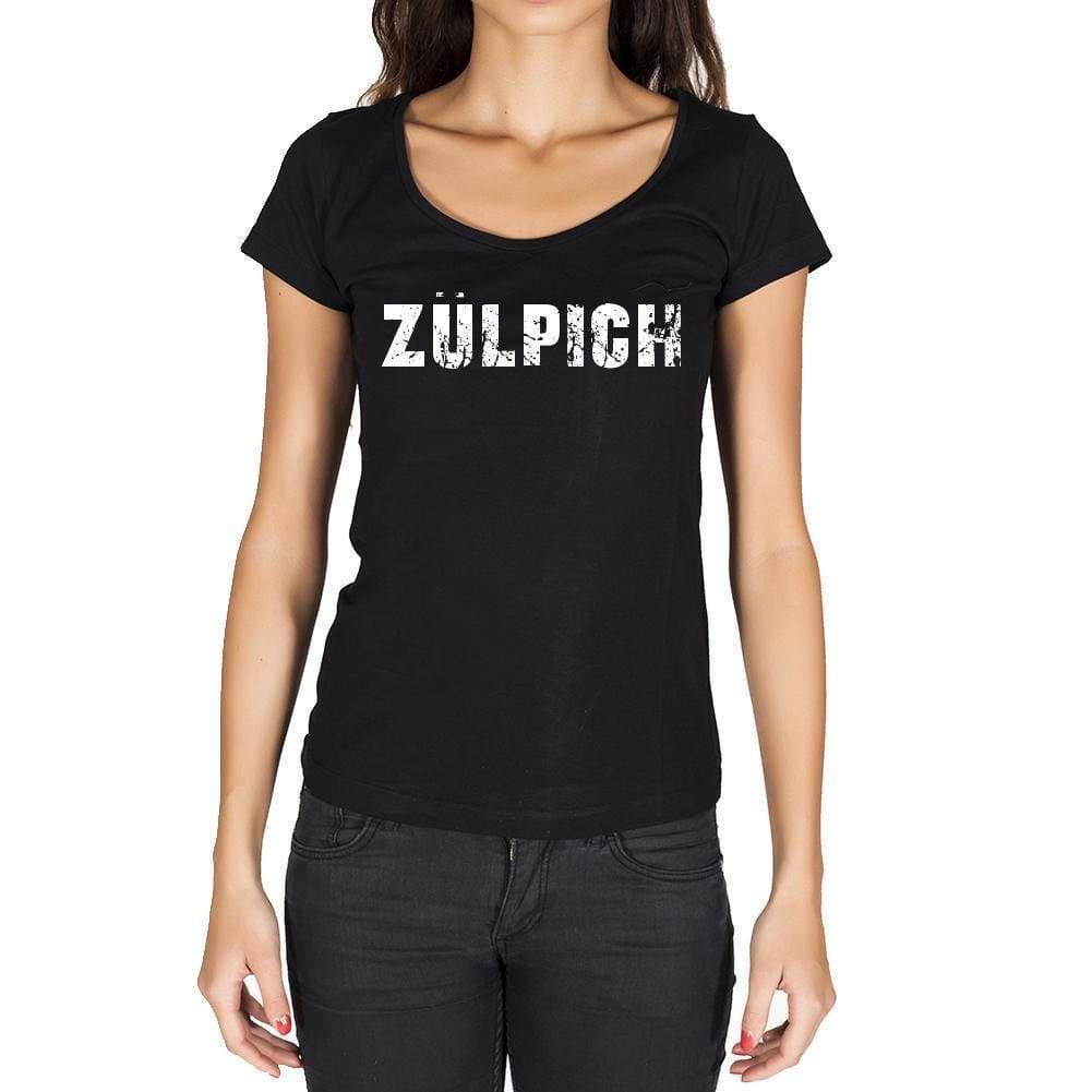 Zülpich German Cities Black Womens Short Sleeve Round Neck T-Shirt 00002 - Casual